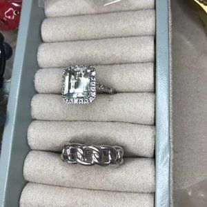 Sterling Silver 925 Prasiolite & White Topaz Halo